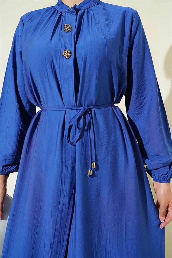 2 Piece Set with Hidden Buttons and Long Tunic, Indigo