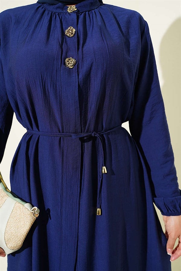 2 Piece Set with long tunic and hidden buttons, navy blue.