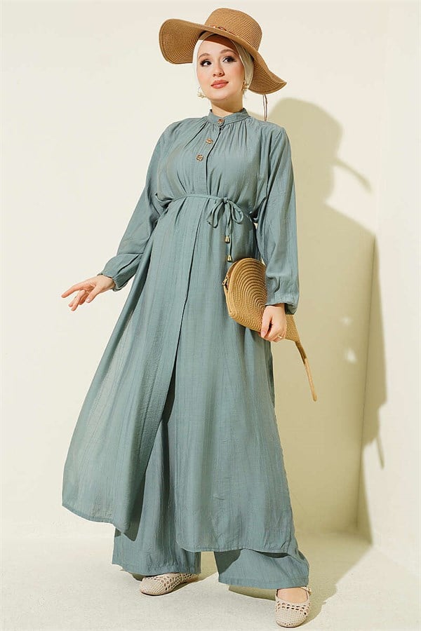 2 Piece Set with Long Tunic and Hidden Buttons, Mint