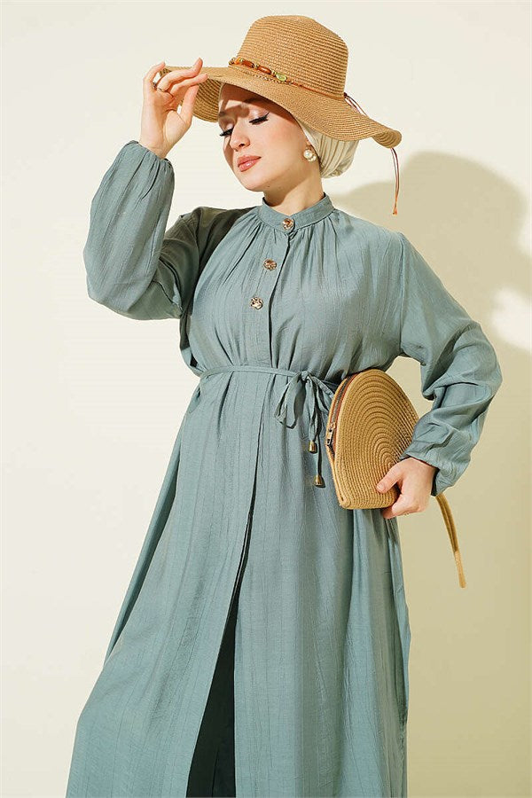 2 Piece Set with Long Tunic and Hidden Buttons, Mint