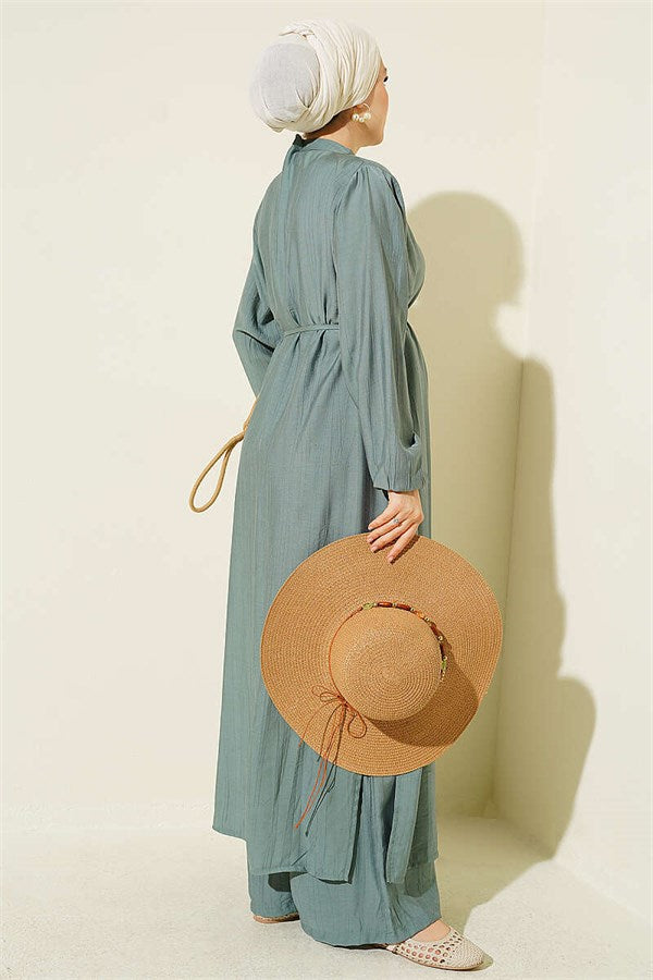 2 Piece Set with Long Tunic and Hidden Buttons, Mint