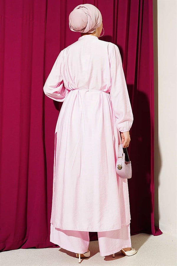 2 Piece Set with Long Tunic and Hidden Buttons, Pink