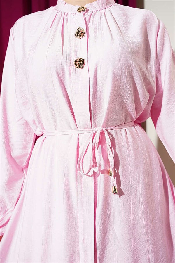 2 Piece Set with Long Tunic and Hidden Buttons, Pink
