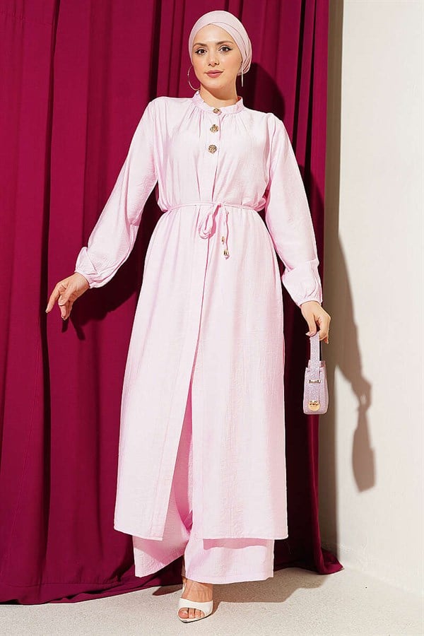 2 Piece Set with Long Tunic and Hidden Buttons, Pink