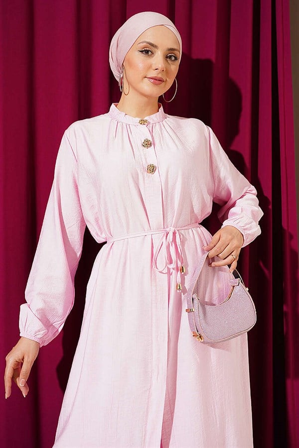 2 Piece Set with Long Tunic and Hidden Buttons, Pink