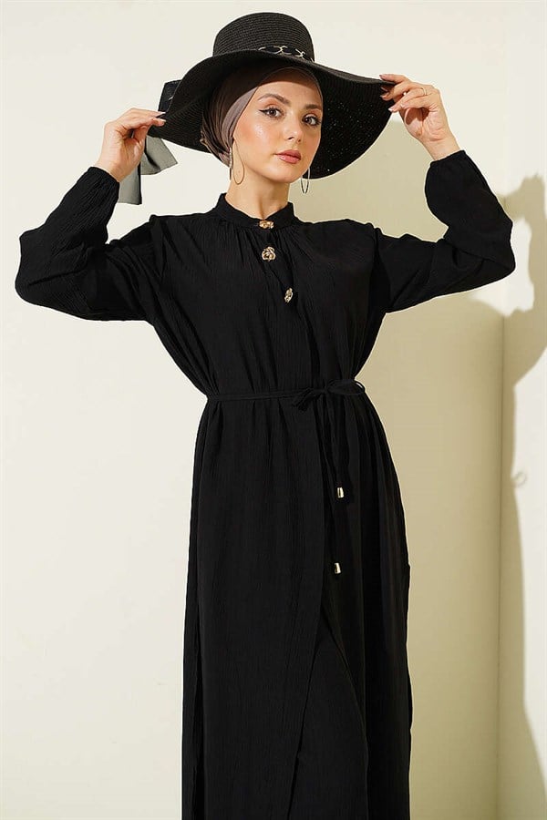 2 Piece Set with Long Tunic and Hidden Buttons, Black