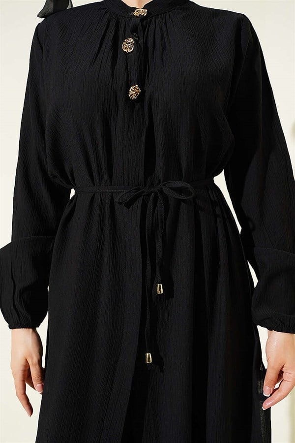 2 Piece Set with Long Tunic and Hidden Buttons, Black