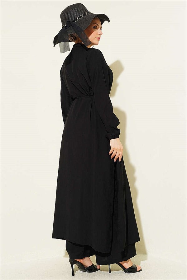 2 Piece Set with Long Tunic and Hidden Buttons, Black