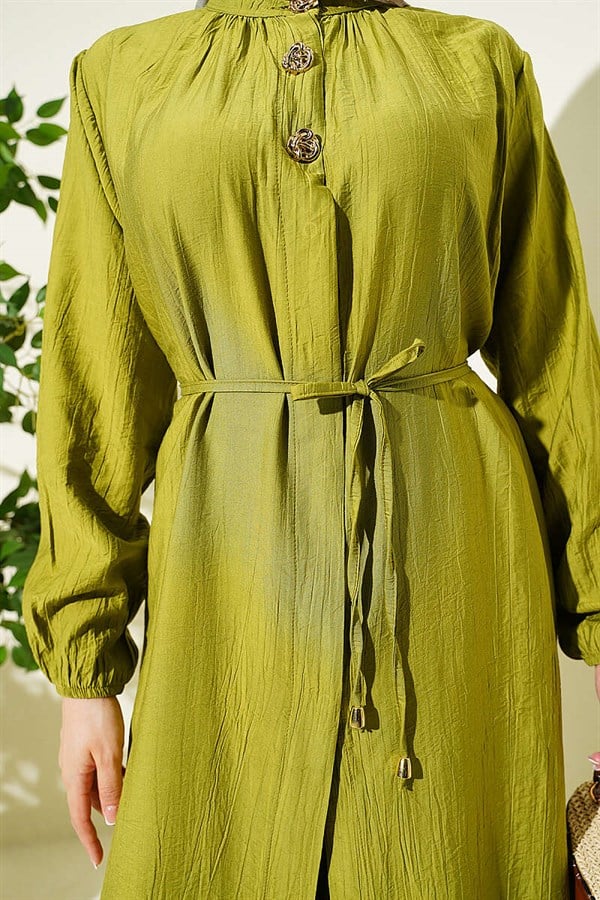 2 Piece Set with Long Tunic and Hidden Buttons, Olive Green