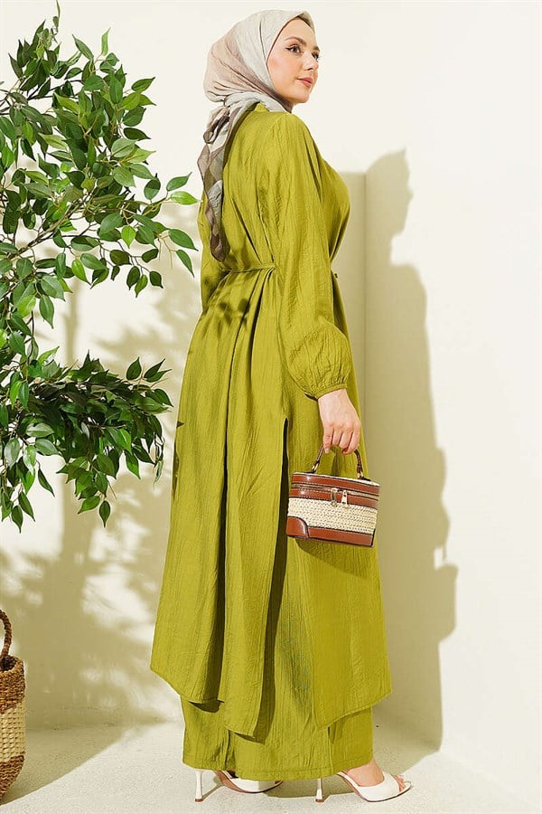 2 Piece Set with Long Tunic and Hidden Buttons, Olive Green