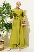 2 Piece Set with Long Tunic and Hidden Buttons, Olive Green