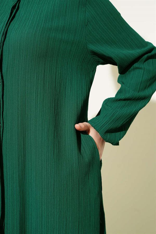 Hidden Button Side Slit Long Tunic 2 Piece Set Emerald
