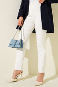 White Slim-Fit Trousers with Concealed Zipper