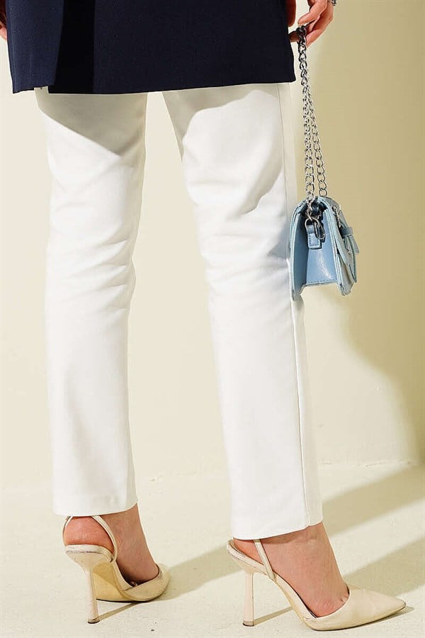 White Slim-Fit Trousers with Concealed Zipper