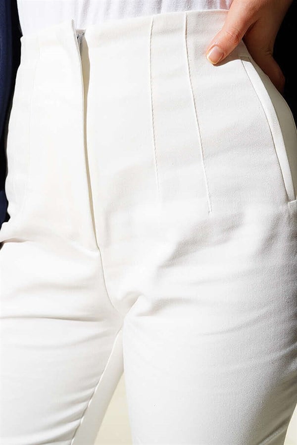 White Slim-Fit Trousers with Concealed Zipper