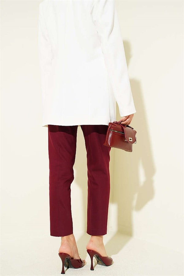 Burgundy Slim-Fit Trousers with Concealed Zipper