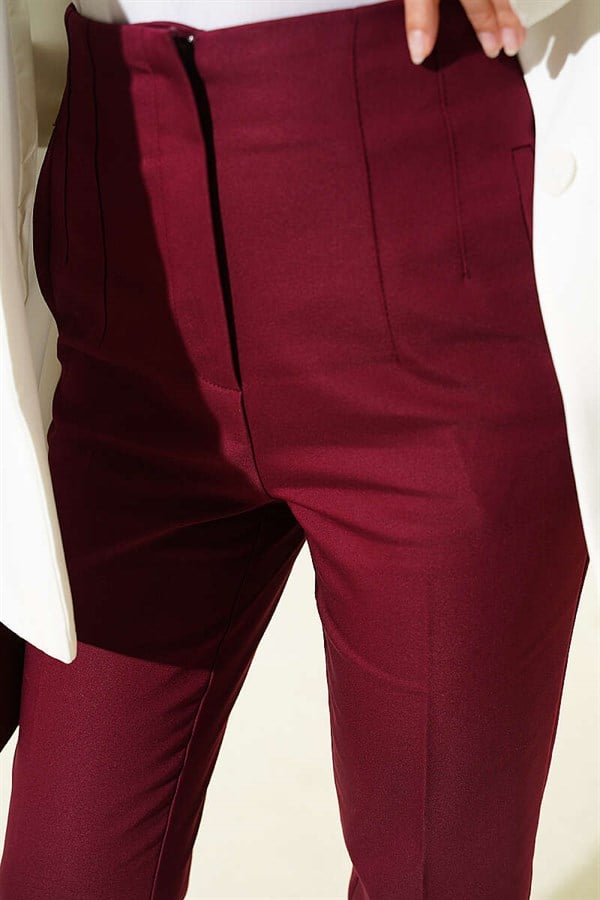 Burgundy Slim-Fit Trousers with Concealed Zipper