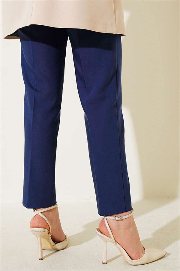 Navy Blue Slim-Fit Trousers with Concealed Zipper