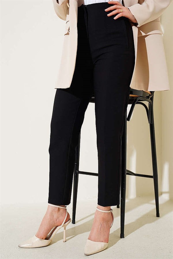 Black Slim-Fit Trousers with Concealed Zipper