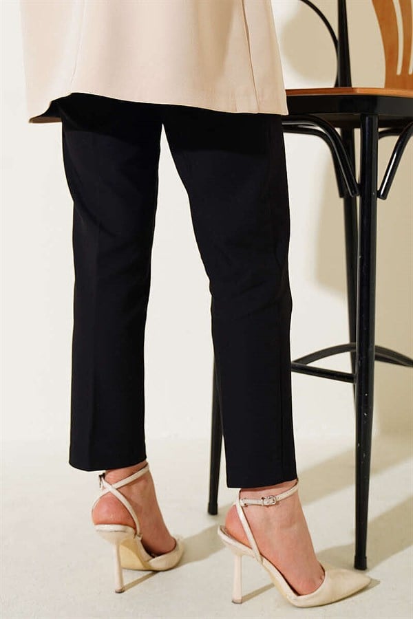 Black Slim-Fit Trousers with Concealed Zipper