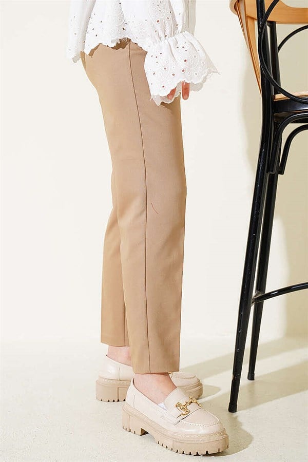 Slim-Fit Trousers with Concealed Zipper, Mink Color