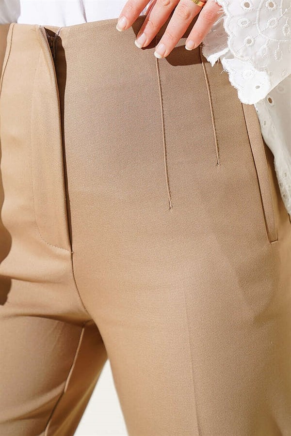 Slim-Fit Trousers with Concealed Zipper, Mink Color