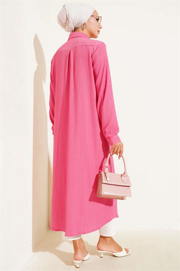 Hidden Placket Long Shirt Fuchsia