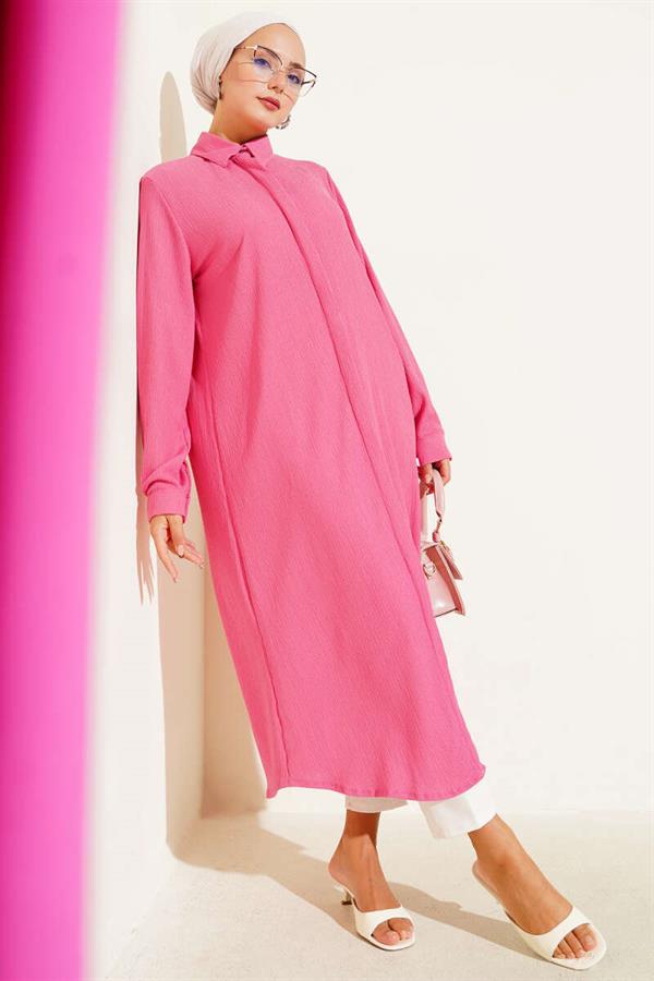 Hidden Placket Long Shirt Fuchsia
