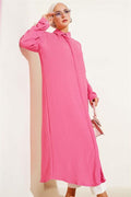 Hidden Placket Long Shirt Fuchsia