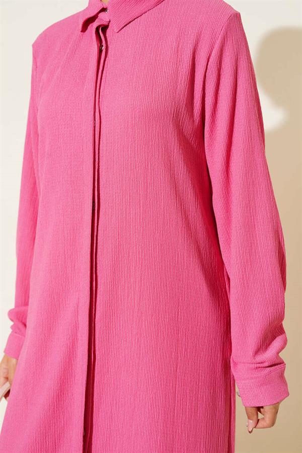 Hidden Placket Long Shirt Fuchsia
