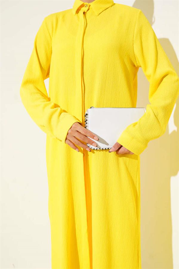 Hidden Placket Long Shirt Yellow
