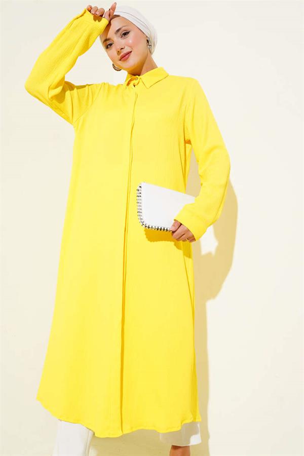Hidden Placket Long Shirt Yellow