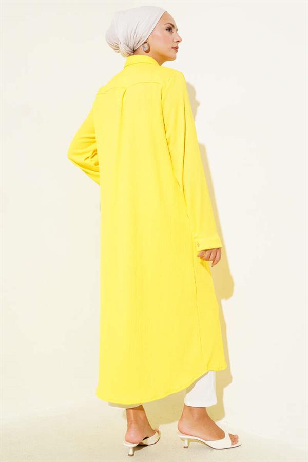 Hidden Placket Long Shirt Yellow