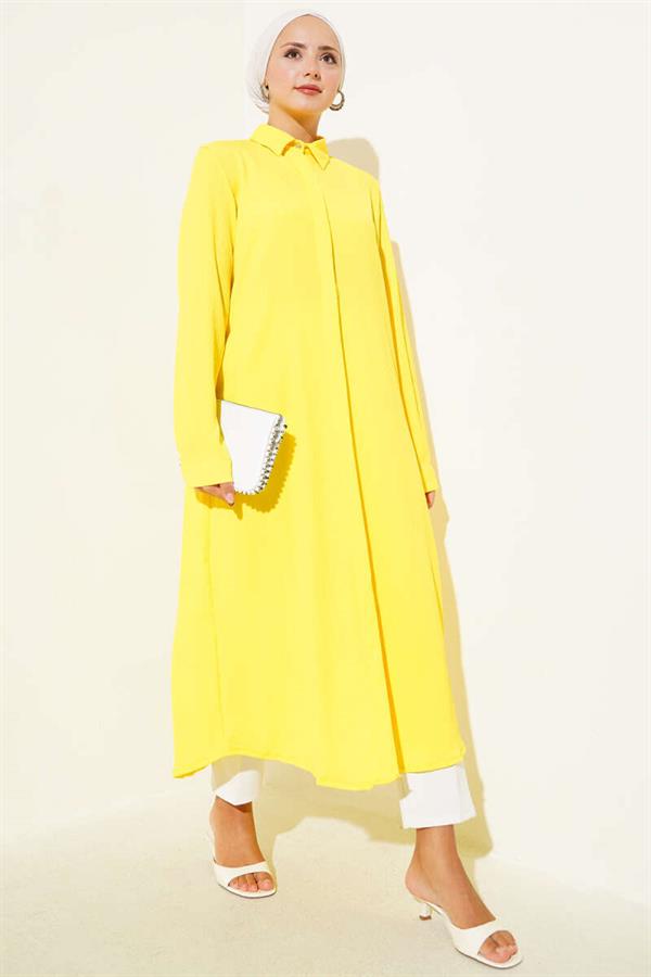 Hidden Placket Long Shirt Yellow