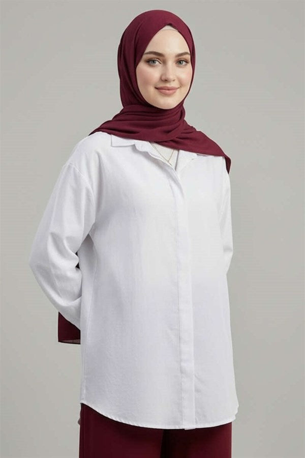 Hidden Button Modal Fabric Shirt, Ecru