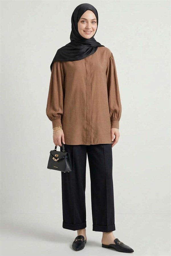 Concealed Button Modal Fabric Shirt Latte