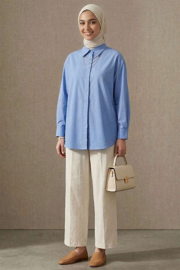 Concealed Button Modal Fabric Shirt, Blue