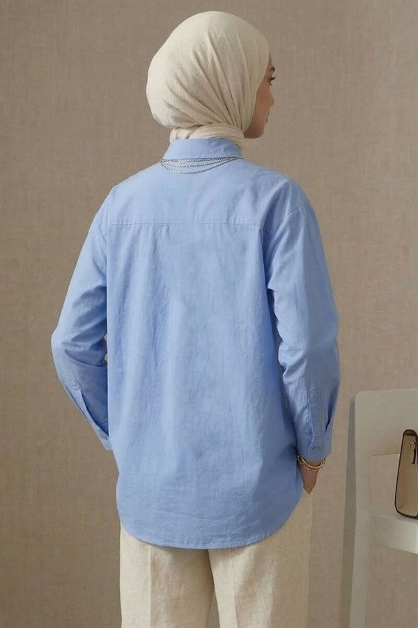 Concealed Button Modal Fabric Shirt, Blue