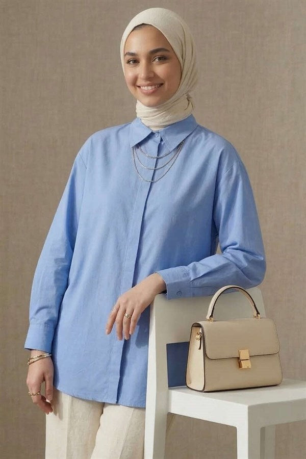 Concealed Button Modal Fabric Shirt, Blue