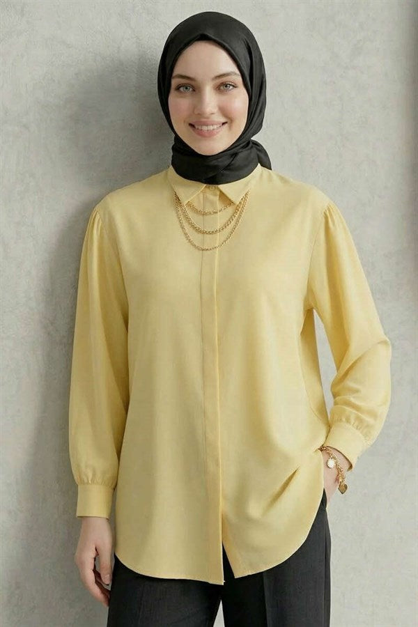 Hidden Button Modal Fabric Shirt, Yellow