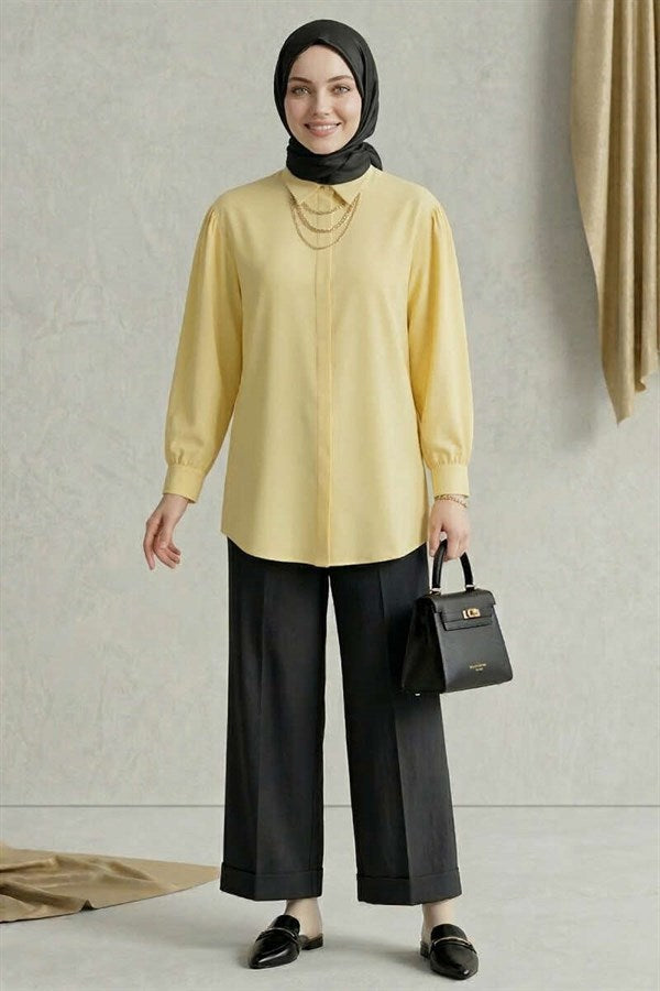 Hidden Button Modal Fabric Shirt, Yellow
