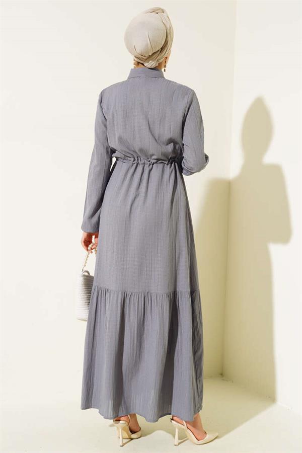 Hidden Half Button Dress Gray