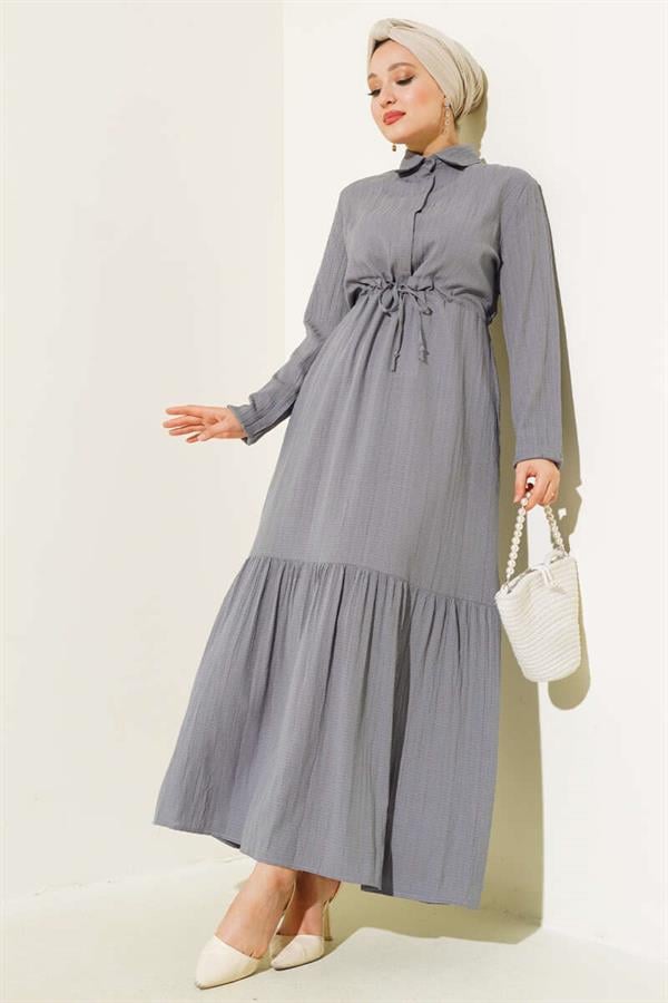 Hidden Half Button Dress Gray