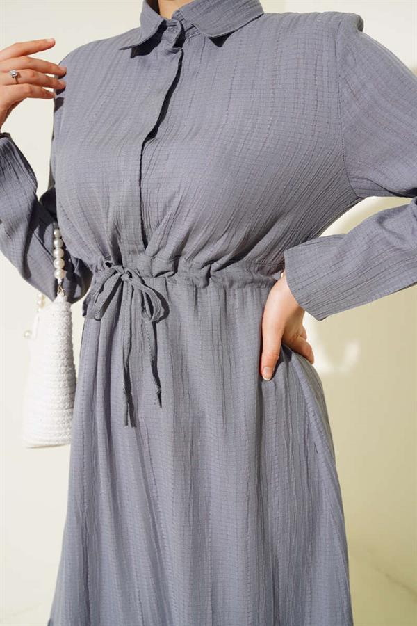 Hidden Half Button Dress Gray