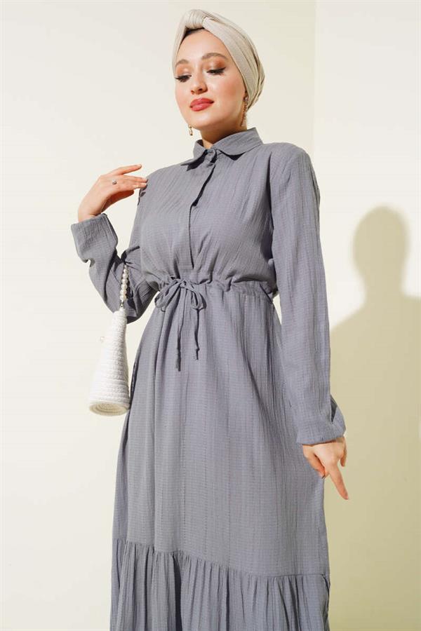 Hidden Half Button Dress Gray