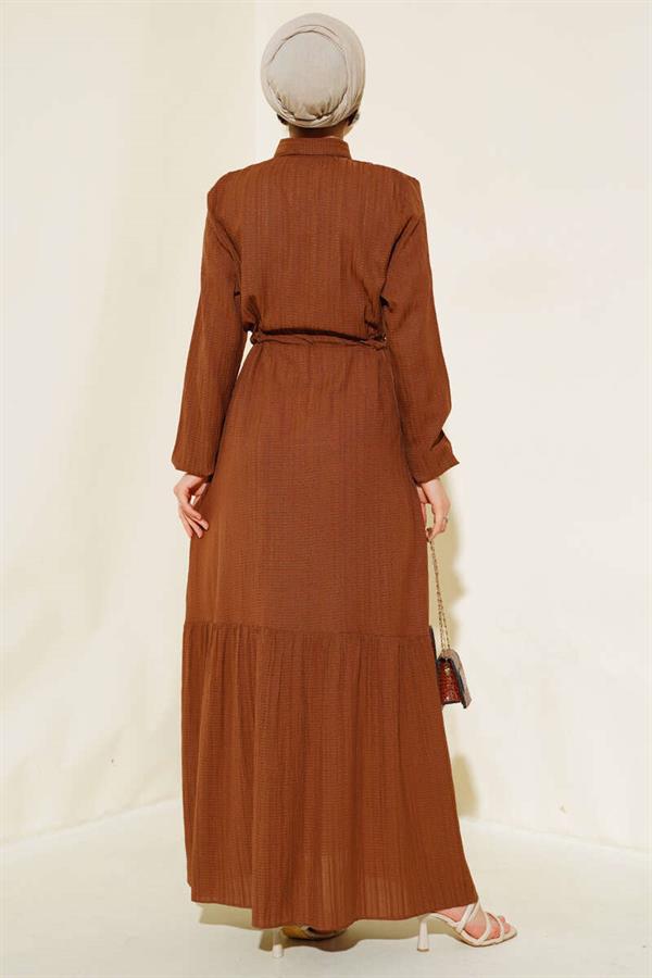 Hidden Half Button Dress Brown