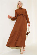 Hidden Half Button Dress Brown