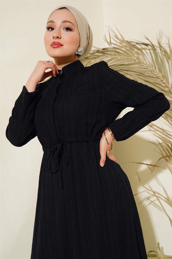 Hidden Half Button Dress Black