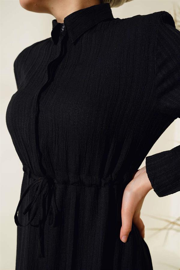 Hidden Half Button Dress Black