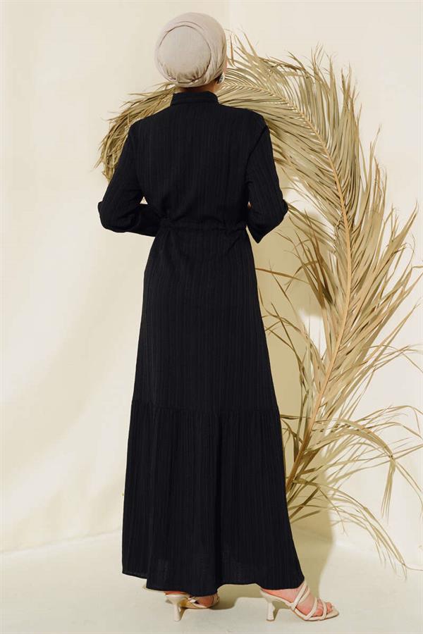 Hidden Half Button Dress Black